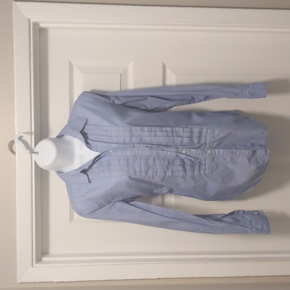 Blue LOFT Button-down with Pleated Detailing